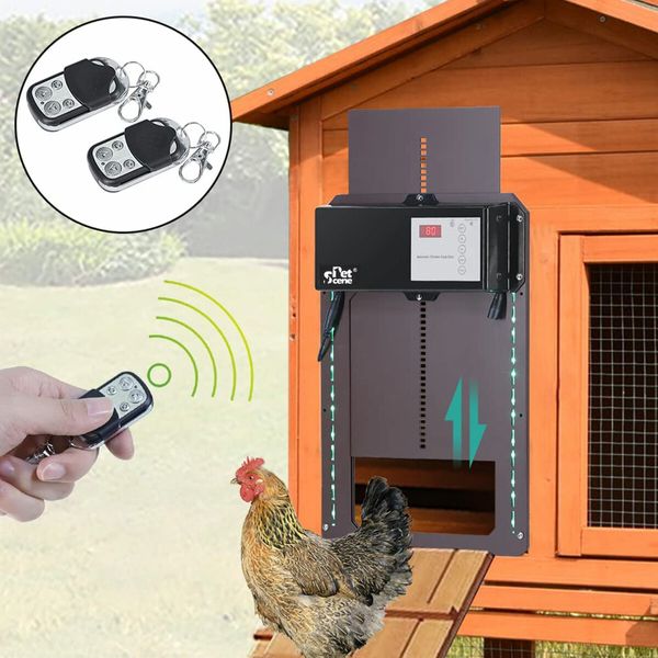 Petscene Automatic Chicken Coop Door Opener Kit LED Lights Timer Light Sensor Remote Waterproof