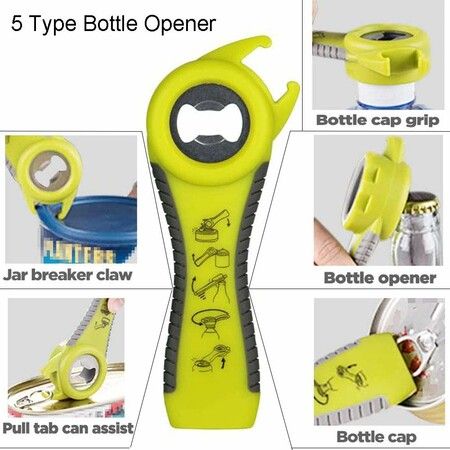 Newest Premium All-in-one Bottle Can Lid Twist Gripper Ideal for Seniors Arthritis Suffers and Weak Hands with Free Jar Opener (5-in-1 Green and 4-in-1 Yellow)