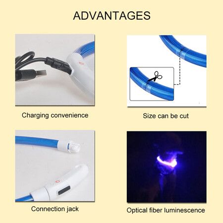 USB LED pet night collar for glowing dogs rechargeable glowing LED night safety rechargeable(70cm)