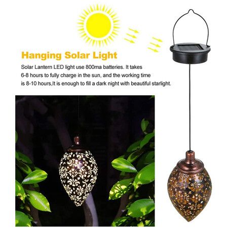 Hanging Solar Lights Outdoor,Retro Solar Lantern LED Garden Lights Metal Lamp Waterproof for Porch Garden Outdoor Hanging Decor (1Pack)