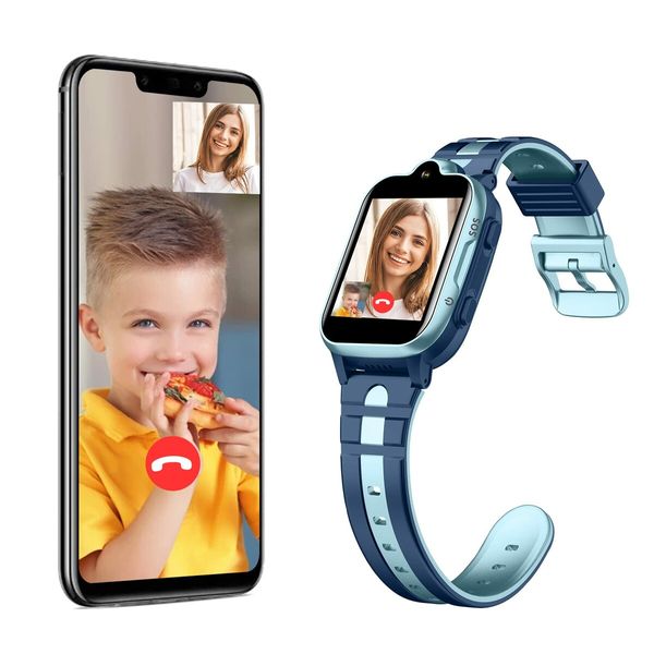 4G Smart Watch for Children, GPS Tracker Watch with Video Call, Pedometer, Geo-Fence, SOS Anti-Loss of Early Educational Tools, 1.69 HD Screen, Smartwatches for Children Col Blue