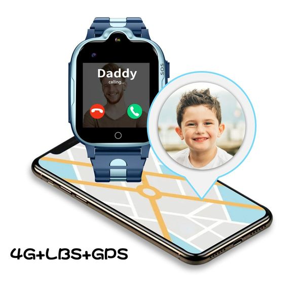 4G Smart Watch for Children, GPS Tracker Watch with Video Call, Pedometer, Geo-Fence, SOS Anti-Loss of Early Educational Tools, 1.69 HD Screen, Smartwatches for Children Col Blue