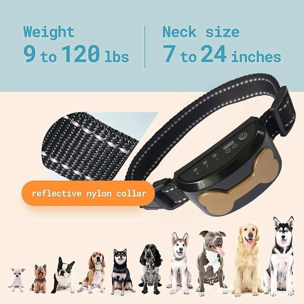 Rechargeable Bark Collar, LED Indicator, No Bark Collar for Small Medium Large Dogs, Safe and Humane