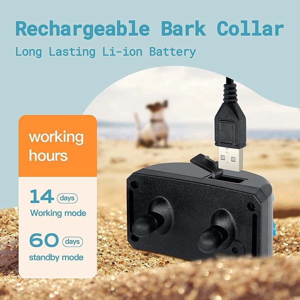 Rechargeable Bark Collar, LED Indicator, No Bark Collar for Small Medium Large Dogs, Safe and Humane