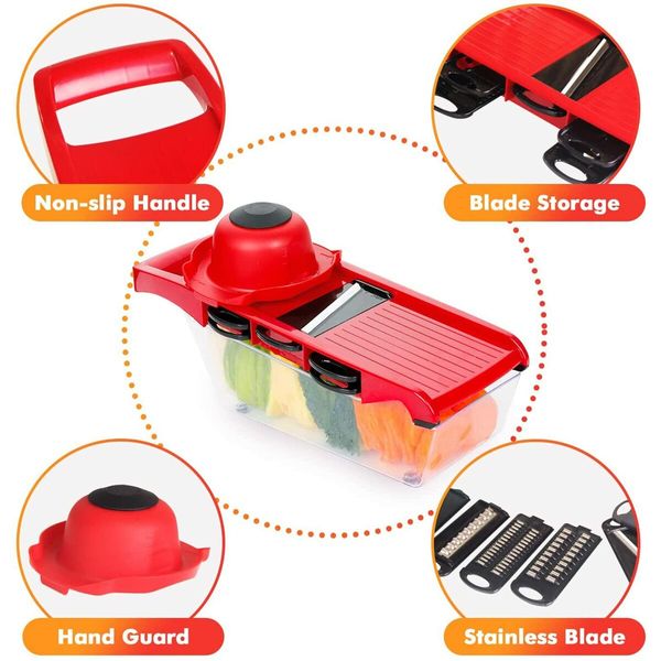 Multifunctional Vegetable Slicer Mandolin Slicer Potato Peeler Carrot Cheese Grater Vegetable Slicer Kitchen Accessories Gift Red