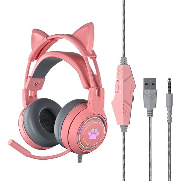 Cat Ear Headphones Gaming Headphones For PC Computer With