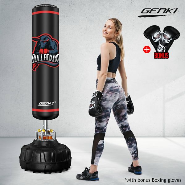 Genki 175CM Boxing Bag Free Standing Punching Heavy Kicking Fitness Stand with Two Gloves