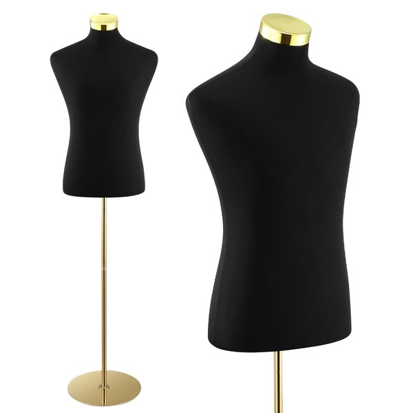 Male Mannequin Torso Dress Form Display Stand Dummy Manikin Dressmakers Metal Base 165-185cm Black