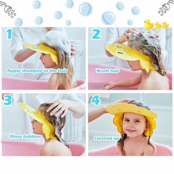 Hair Washing Hat Shower Bath Silicone Cap Soft Adjustable Visor Head Protector Shampoo Cap for Toddler, Baby, Kids, Children (Yellow)