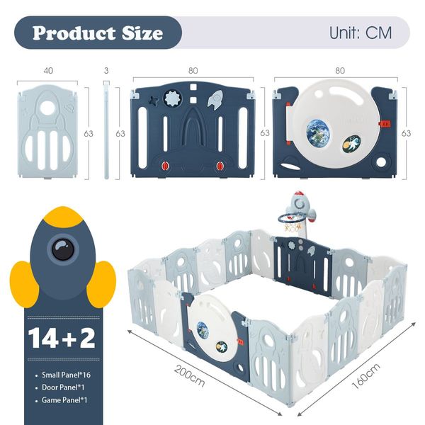 16/18/20 Kids Baby Playpen Activity Center Safety Play Yard Panel Airship
