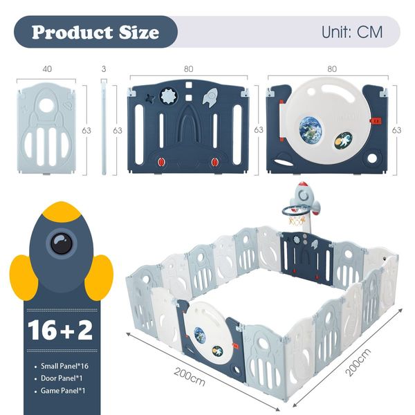 16/18/20 Kids Baby Playpen Activity Center Safety Play Yard Panel Airship
