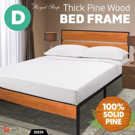 Royal Sleep Double Bed Frame Solid Wooden & Iron Metal Frame