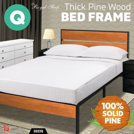 Royal Sleep Queen Bed Frame Solid Wood & Iron Metal Frame