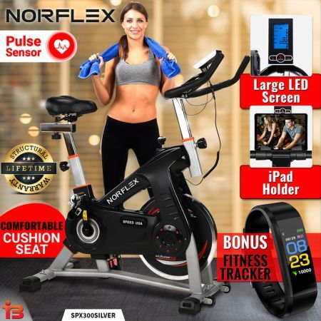 NORFLX Spin Bike Flywheel Commercial Gym Exercise Home Workout Bike Fitness Silver