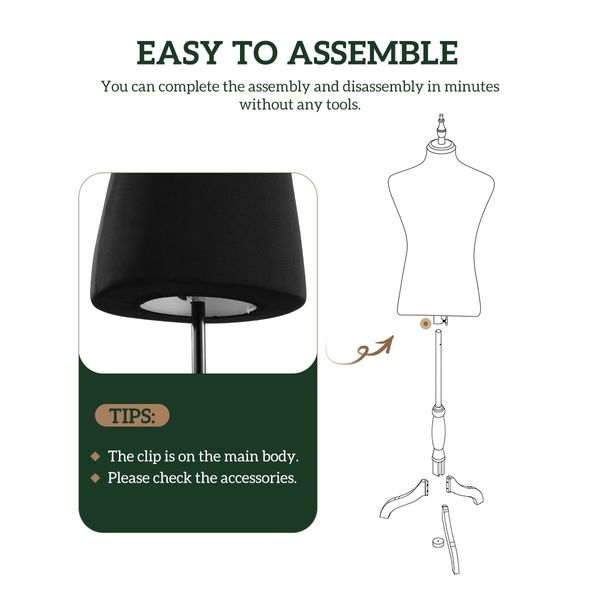 Male Mannequin Dress Form Torso Dressmakers Dummy Manikin Display Stand Tripod Base 155-174cm Black