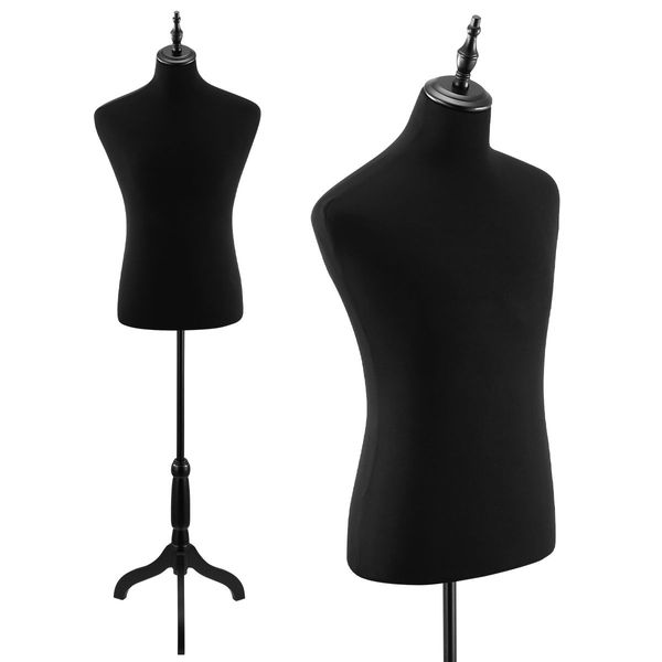 Male Mannequin Dress Form Torso Dressmakers Dummy Manikin Display Stand Tripod Base 155-174cm Black