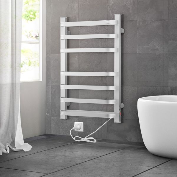 Maxkon Electric Heated Towel Warmer Rail Rack Wall Mounted Bathroom Hanger 140W Aluminium Alloy