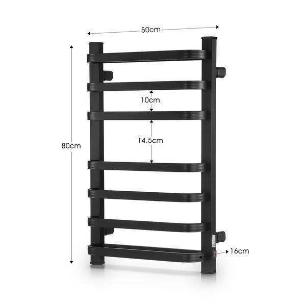 Maxkon Electric Heated Towel Rail Warmer Rack Wall Mounted Black Bathroom Hanger 140W Aluminium Alloy