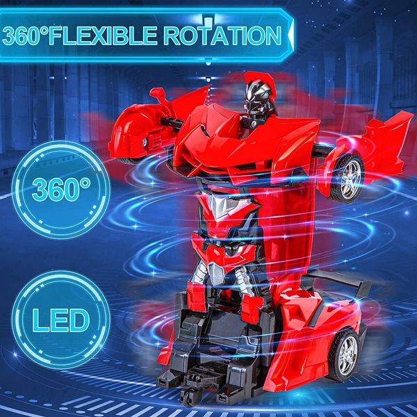 Remote Control Transformation Car Robot Toys for Boys Ages 8-15, Transforming Deformed Cars Toy, Best Birthday Toy (Red)