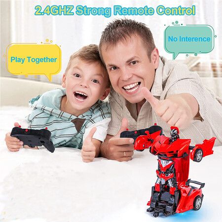 Remote Control Transformation Car Robot Toys for Boys Ages 8-15, Transforming Deformed Cars Toy, Best Birthday Toy (Red)