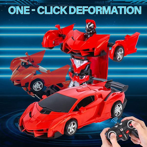 Remote Control Transformation Car Robot Toys for Boys Ages 8-15, Transforming Deformed Cars Toy, Best Birthday Toy (Red)