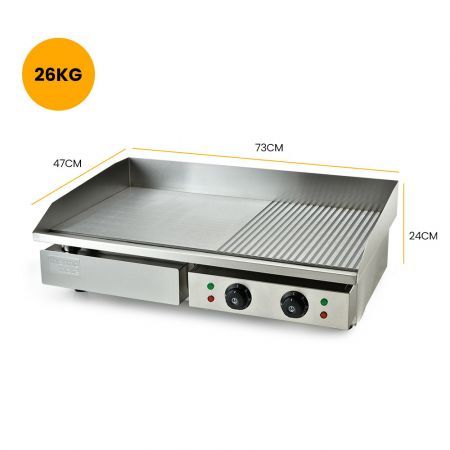 THERMOMATE Commercial Electric Griddle Extra Large 73x40cm 2 x 10A Countertop, Dual Surface