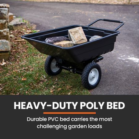 PLANTCRAFT 270kg Capacity 2in1 Poly Dump Cart and Wheelbarrow, Tow-Behind Trailer for Ride-on Mower