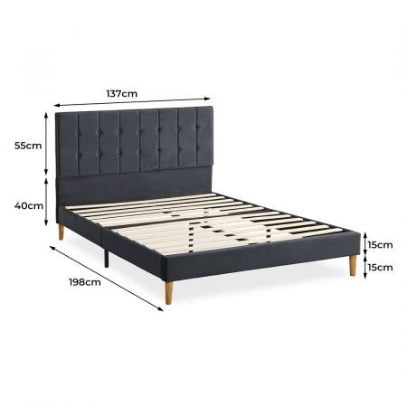 Levede Bed Frame Double Size Mattress Base Platform Wooden Velevt Headboard Grey