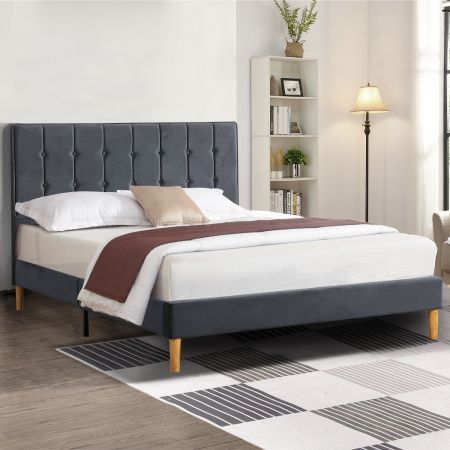 Levede Bed Frame Double Size Mattress Base Platform Wooden Velevt Headboard Grey