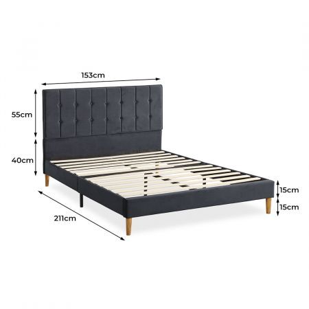 Levede Bed Frame Queen Size Mattress Base Platform Wooden Velevt Headboard Grey