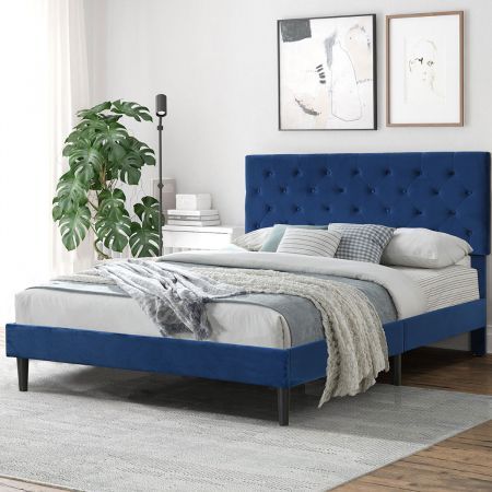 Bed Frame Double Size Mattress Blue