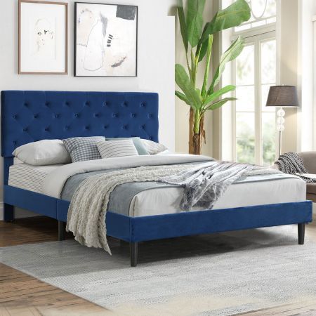 Bed Frame Double Size Mattress Blue