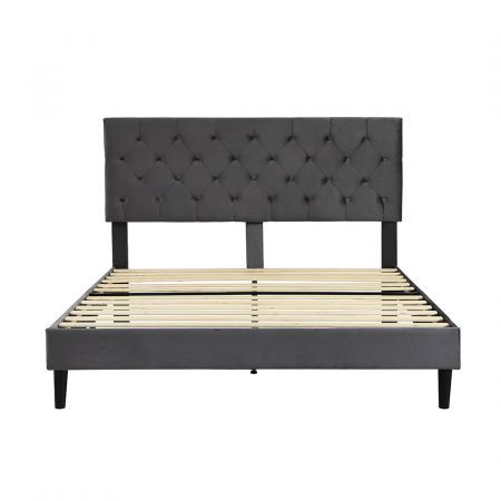 Levede Bed Frame Double Size Mattress Base Platform Wooden Velevt Headboard Grey