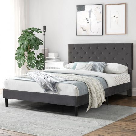 Levede Bed Frame Double Size Mattress Base Platform Wooden Velevt Headboard Grey