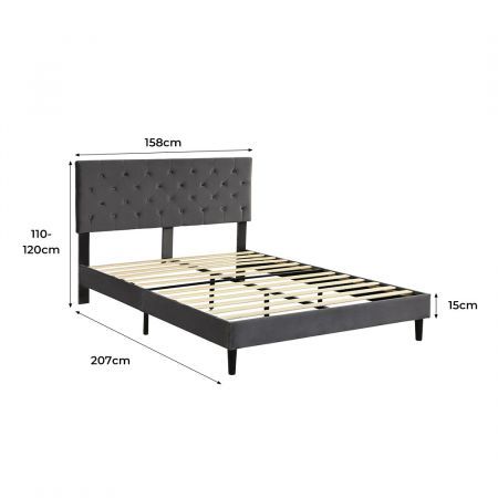 Levede Bed Frame Queen Size Mattress Base Platform Wooden Velevt Headboard Grey