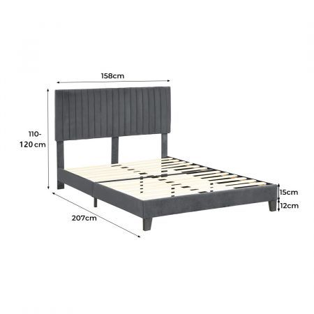 Levede Bed Frame Queen Size Mattress Base Platform Wooden Velevt Headboard Grey