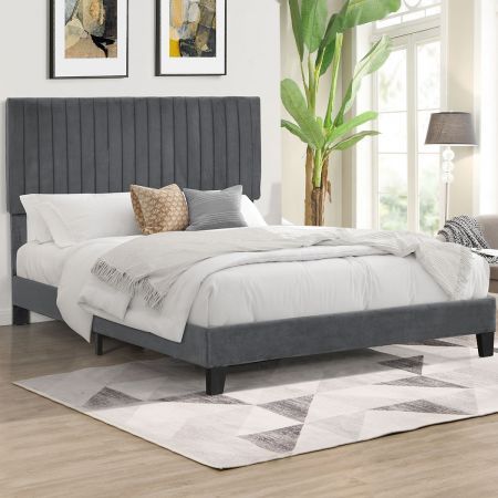 Levede Bed Frame Queen Size Mattress Base Platform Wooden Velevt Headboard Grey