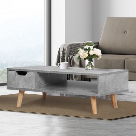 Levede Coffee Table Storage Tables Drawer Wooden Shelf Cabinet Living Room Grey