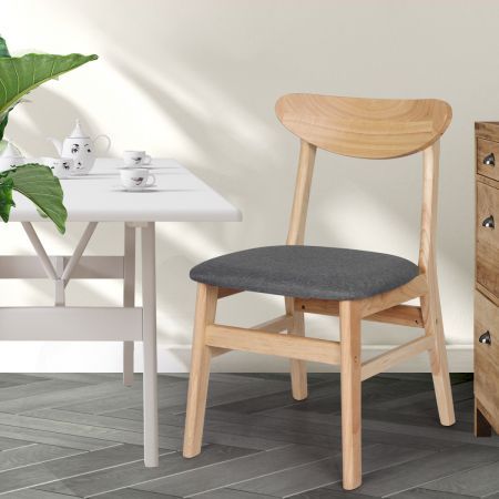 Levede 2x Dining Chair Kitchen Table Chair Natural Wood Linen Fabric Cafe Lounge