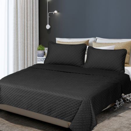 Bedspread Coverlet Set Quilted Dark Grey Queen