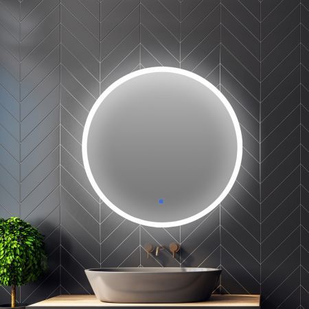 EMITTO LED Wall Mirror Round Anti-fog Bathroom Mirrors Makeup Light Decor 60cm