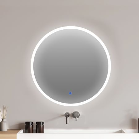 EMITTO LED Wall Mirror Round Anti-fog Bathroom Mirrors Makeup Light Decor 80cm