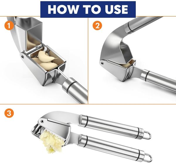 Garlic Press, Stainless Steel Mincer, Crusher And Peeler Set