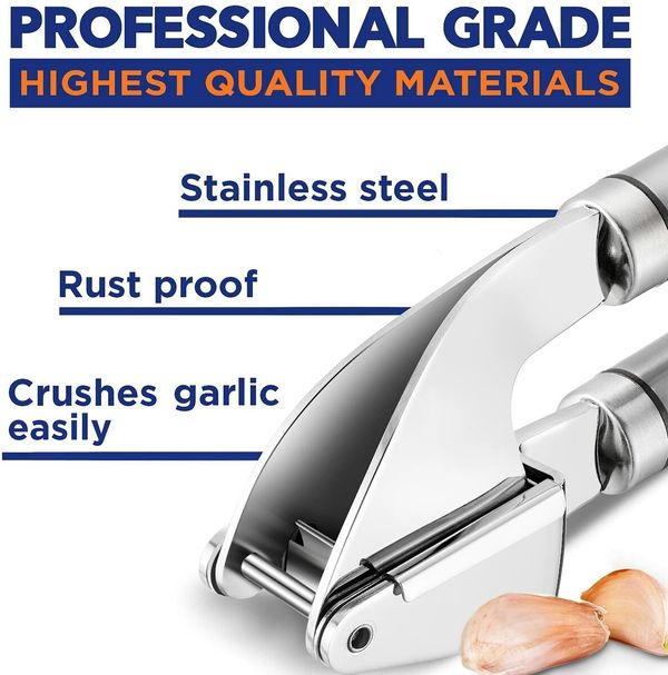 Garlic Press, Stainless Steel Mincer, Crusher And Peeler Set