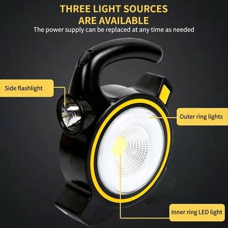 COB Working Camping Lamp Solar Search Light USB Charging Emergency Inspection Light with Handheld Handle Flashlight for Outdoor