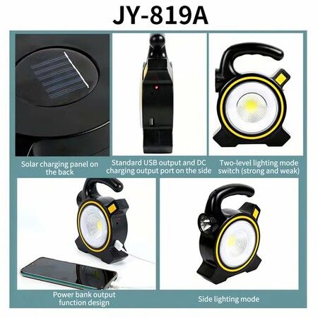 COB Working Camping Lamp Solar Search Light USB Charging Emergency Inspection Light with Handheld Handle Flashlight for Outdoor