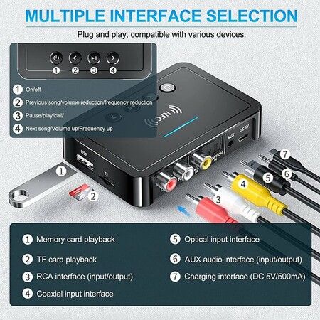 Bluetooth 5.0 Receiver Transmitter FM Stereo AUX 3.5mm Jack RCA Wireless NFC Bluetooth Audio Adapter for TV PC Headphone