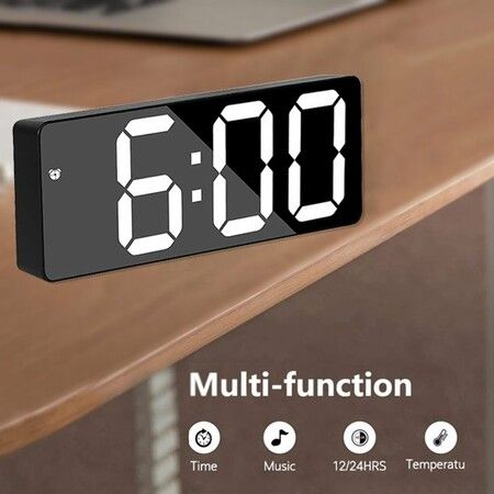 Digital Alarm Clock, LED Clock for Bedroom, Electronic Desktop Clock with Temperature Display