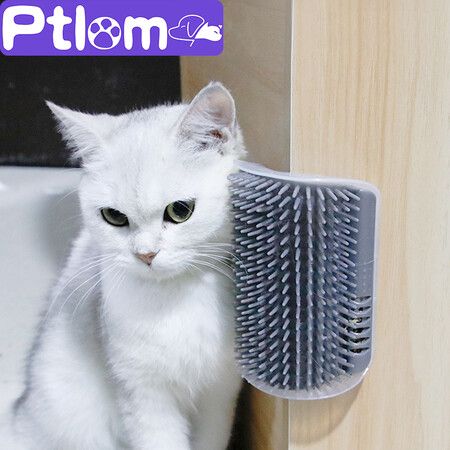 Cat self groomer with soft catnip cats wall corner massage scrubs face with a tickle comb(Gray)