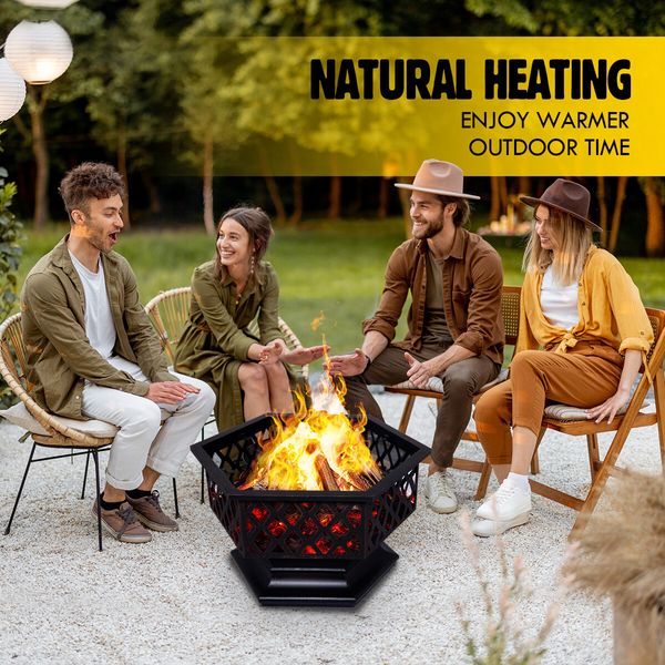 Polygonal Fire Pit BBQ Grill Smoker Brazier Fireplace Portable Outdoor Patio Camping Heater 28 Inch